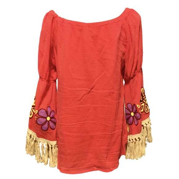 VaVa Joy Han Coral Floral Fringe Top - FUN!  Med - Picture 5 of 7